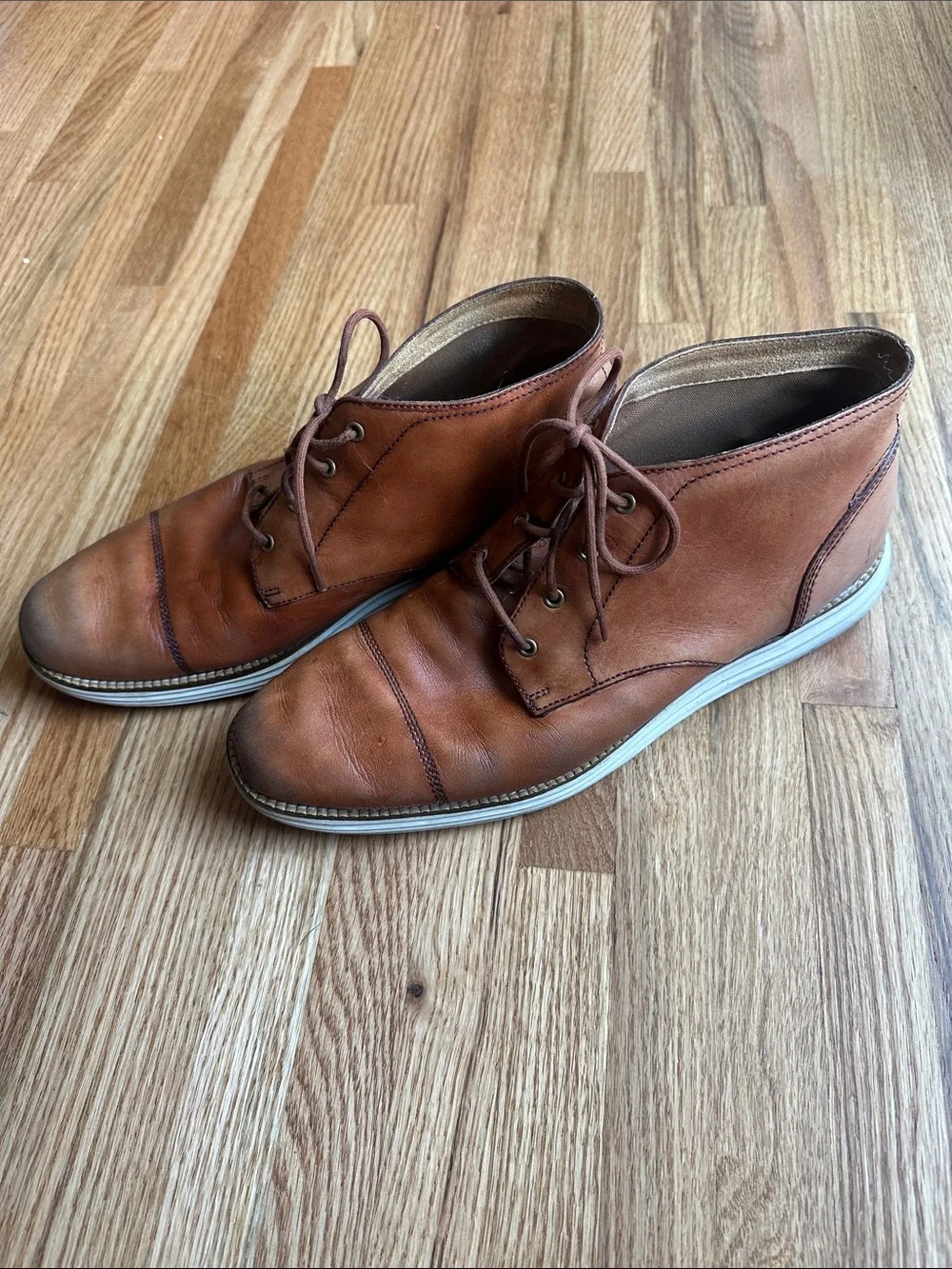Cole Haan Men's Leather Lace-Up Boots in Cognac Brown Size 9.5